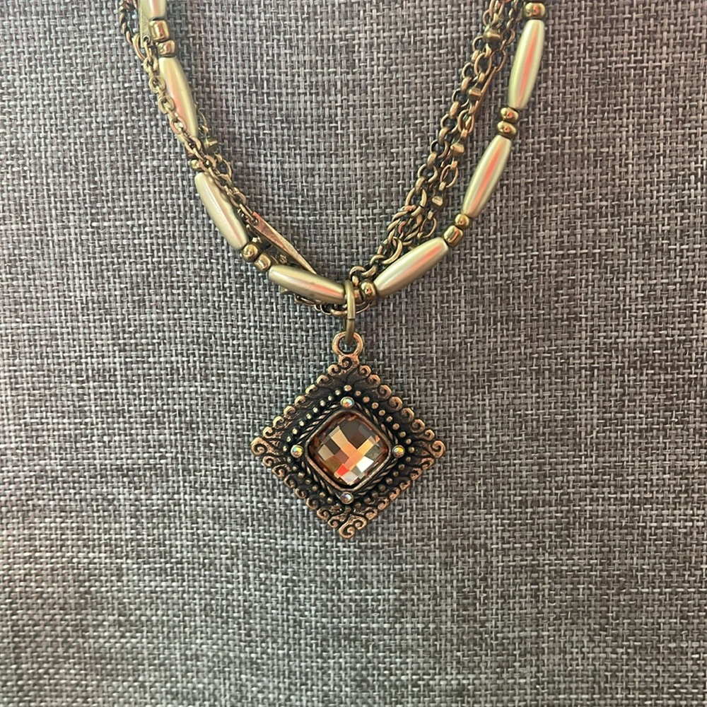 Premier Designs Retired Multi-strand Gold Plated Necklace with Pendant